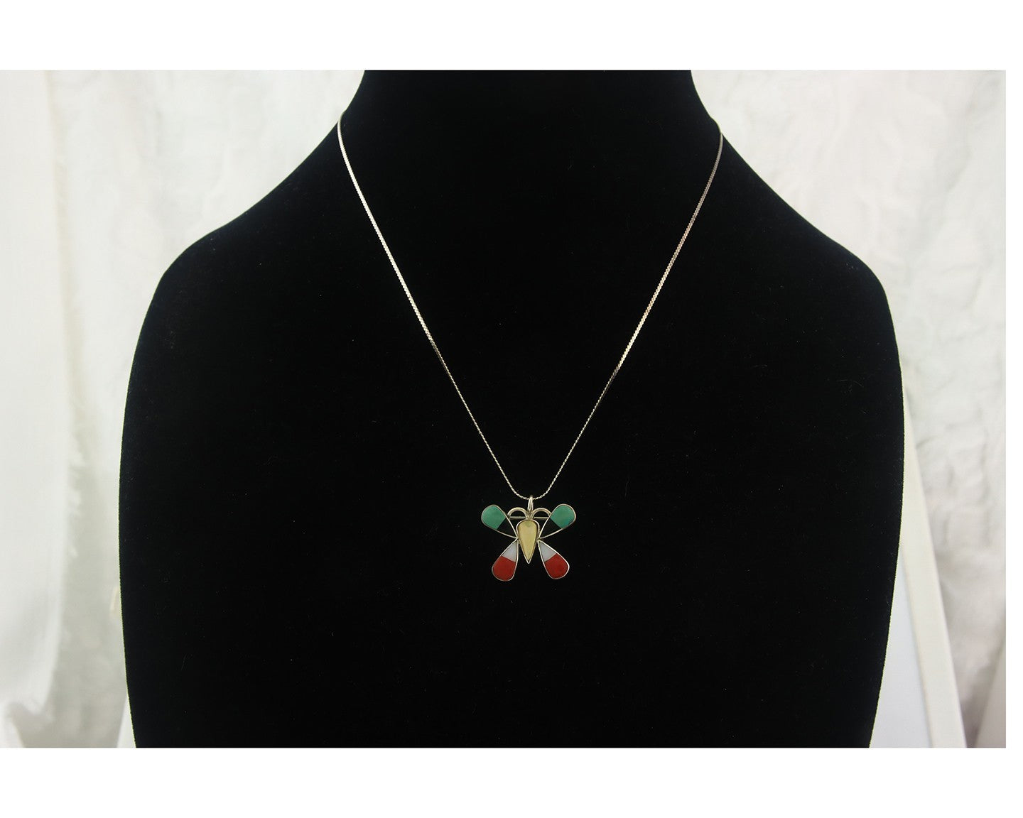 Navajo Butterfly Necklace Sterling Silver Authentic Natural Gemstone