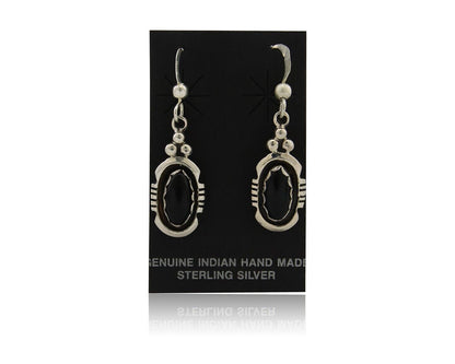 Navajo Dangle Earrings 925 Silver Natural Black Onyx Native American C.80's