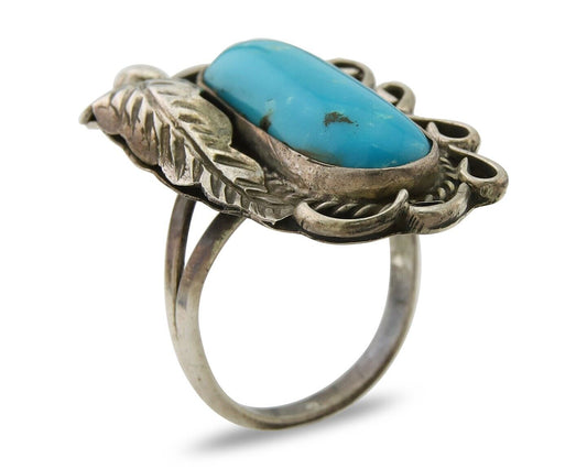 Navajo Ring .925 Sterling Blue Turquoise Artist Signed EK C.80's