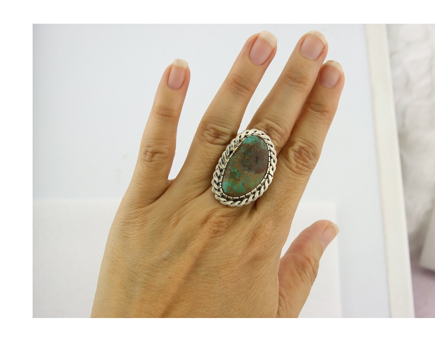 Vintage Navajo Ring 925 Sterling Silver Turquoise Handmade Size 8.25