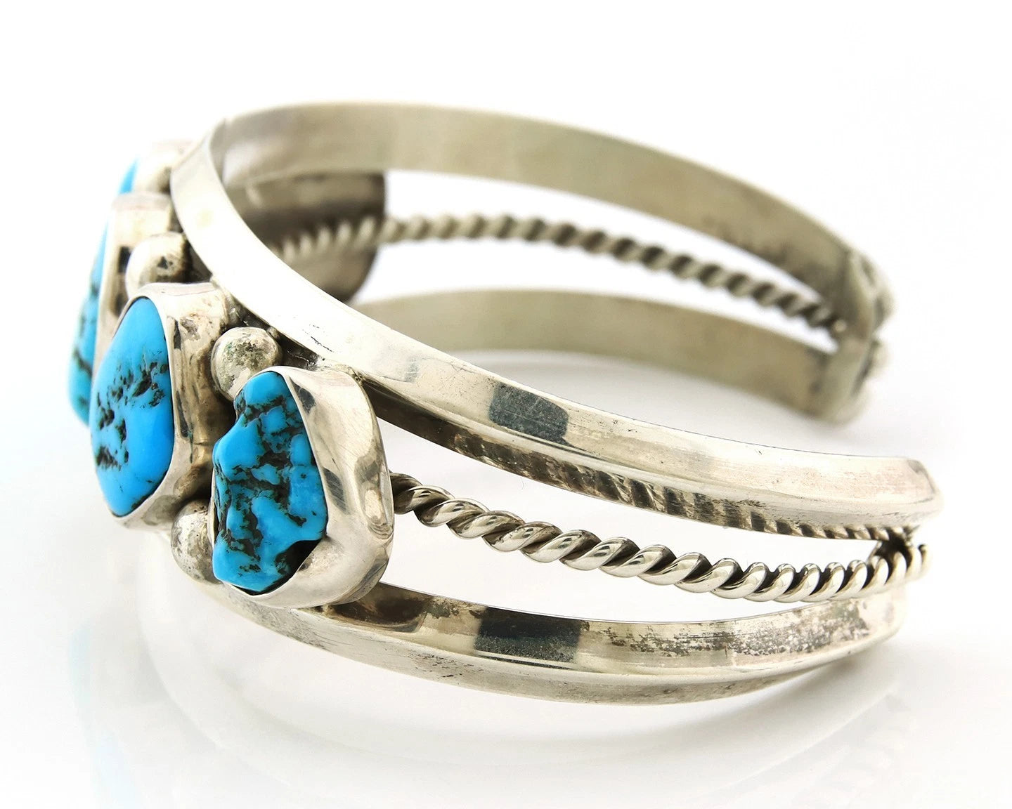 Navajo Cuff Bracelet Sterling Silver Vintage Turquoise Signed H