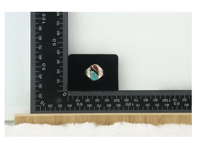Vintage Navajo Ring 925 Sterling Silver Natural Gemstone Authentic Size 8.0