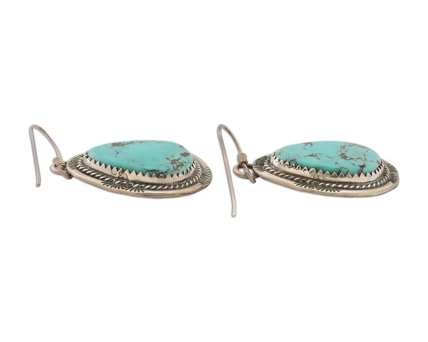 Navajo Dangle Earrings 925 Silver Whole Blue Turquoise Signed Begay C.80's