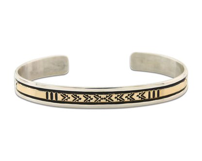 Navajo Bracelet 925 Silver & 12k Yellow Gold Plated Signed Thomas Singer C.80's