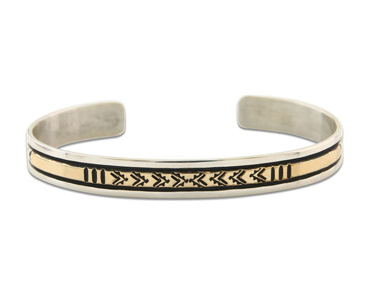 Navajo Bracelet 925 Silver & 12k Yellow Gold Plated Signed Thomas Singer C.80's