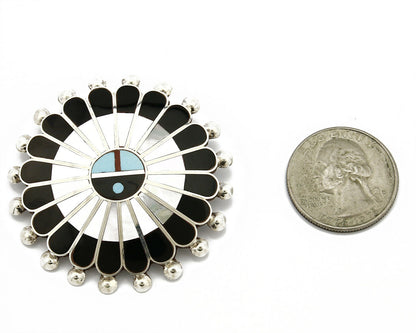 Zuni Signed Artist Victoria Unkestine Inlaid .925 SOLID Silver Tewa Pendant Pin