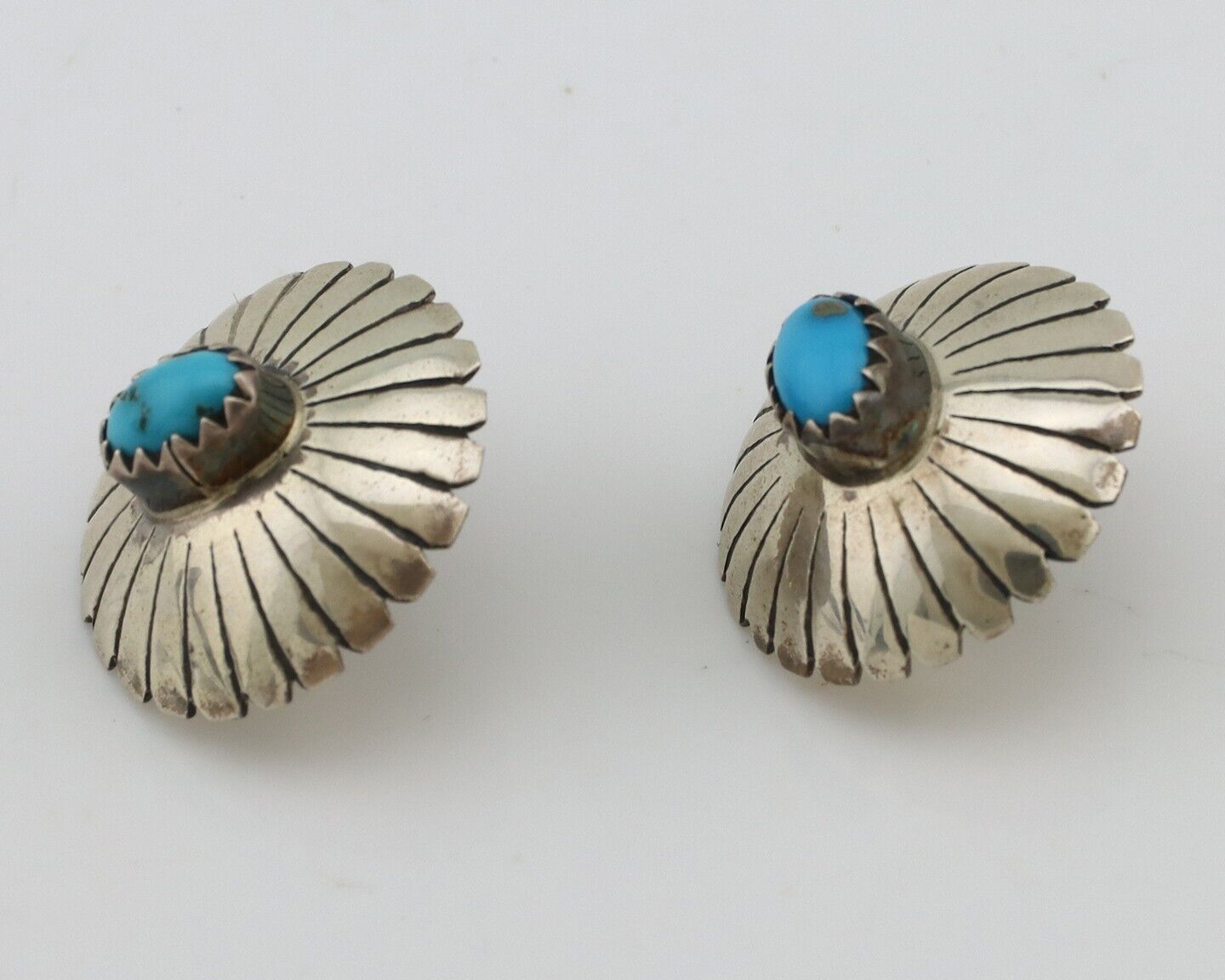 Navajo Hand Stamped Earrings 925 Silver Turquoise Native Artist C.80's