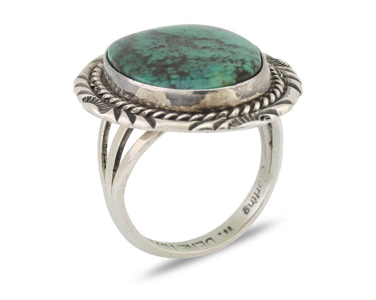 Navajo Ring 925 Silver Turquoise Signed William Denetdale Size 6.5 C.80's