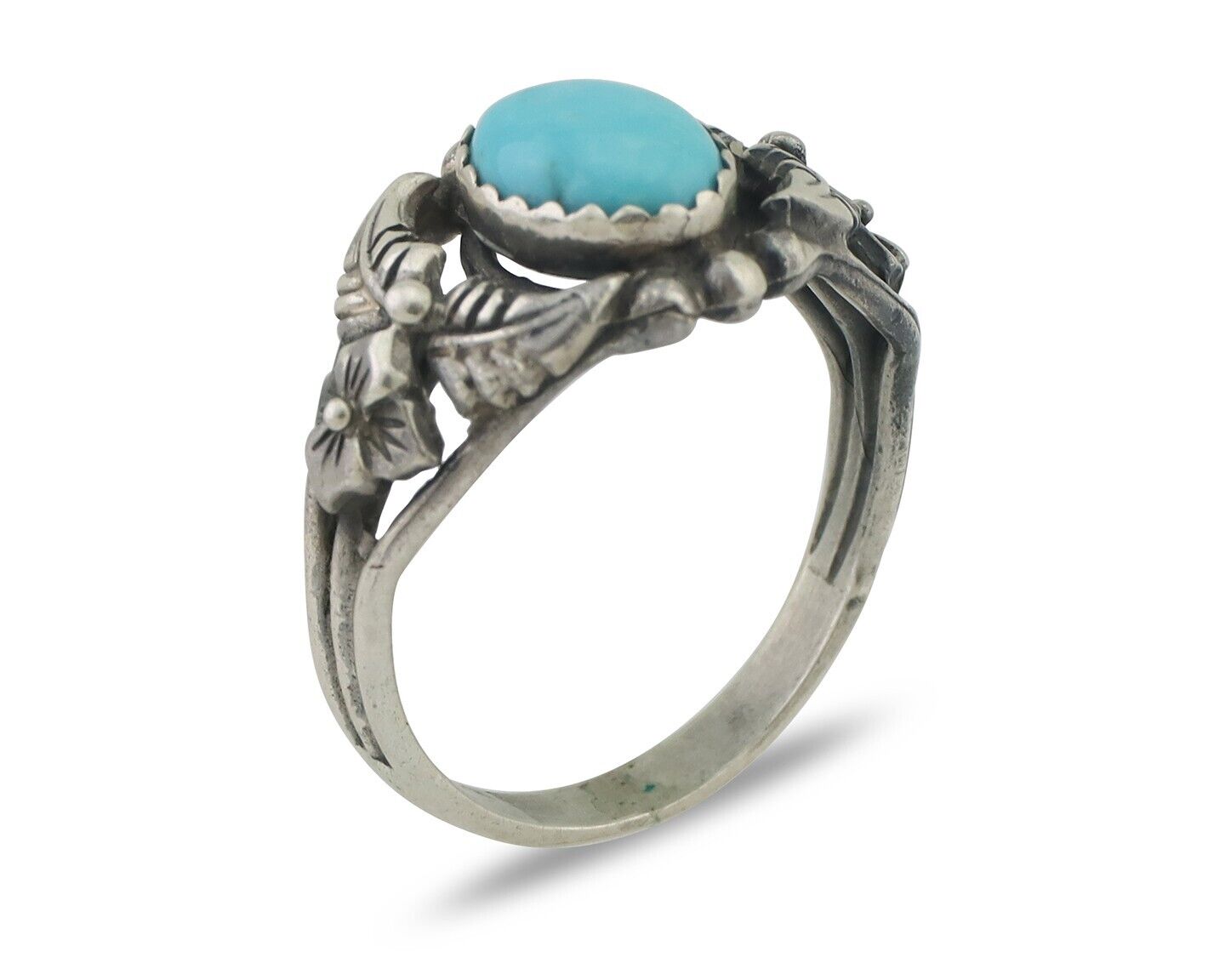 Navajo Ring 925 Silver Natural Turquoise Native American Artist C.80's