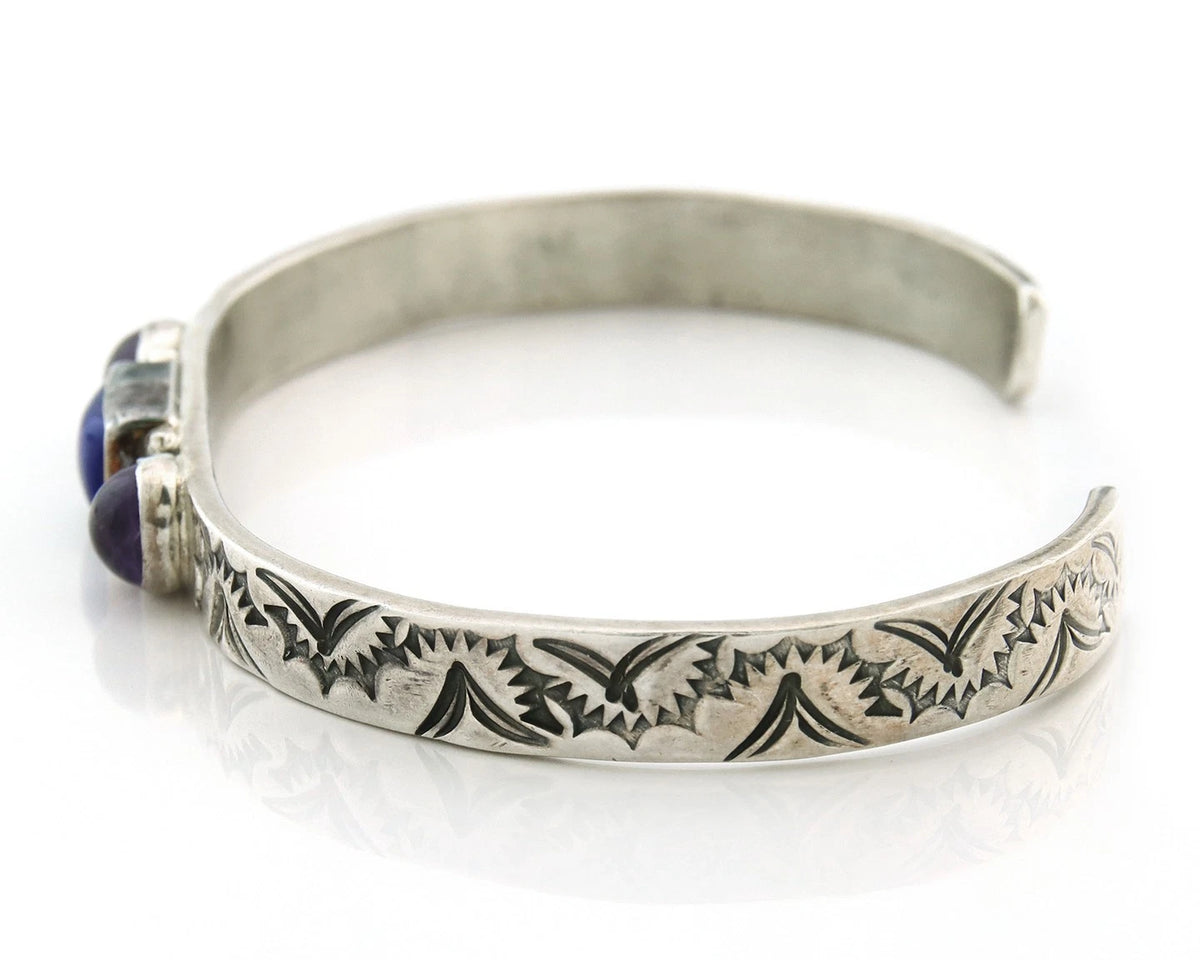 Navajo Cuff Bracelet 925 Sterling Silver Natural Gemstones Signed Circle JW & GR