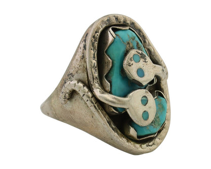 Mens Heavy Zuni Snake Ring 925 Silver Turquoise Signed EFFIE CALAVASA C.80's