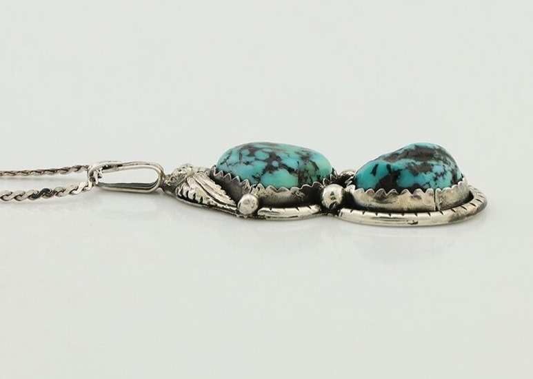 Navajo Necklace 925 Silver Blue Turquoise Artist Signed Tom Willeto C.80's