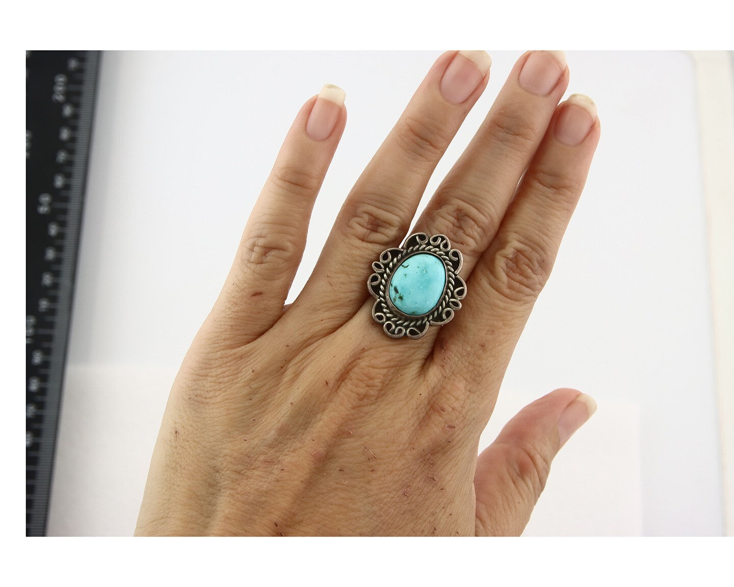 Vintage Navajo Ring 925 Sterling Silver Turquoise Signed W Size 6.0