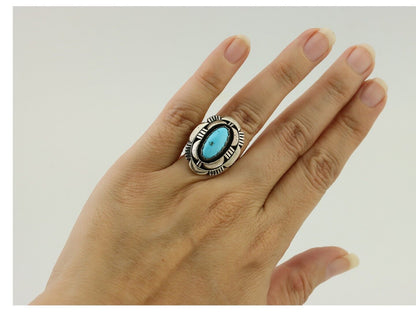Navajo Ring 925 Silver Blue Sleeping Beauty Turquoise Signed LM NEZ C.80's