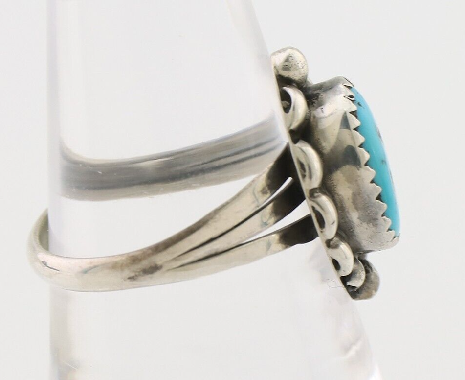 Navajo Ring 925 Silver Sleeping Beauty Turquoise Artist Signed SC C.80's