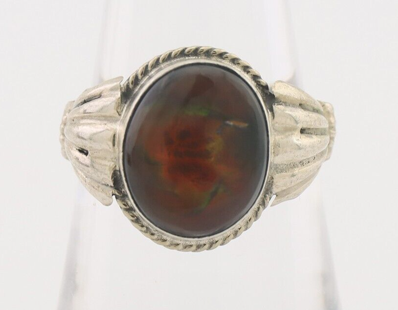 Navajo Handmade Ring 925 Silver Natural Fire Opal Native Artist Size 7.0 C.80's