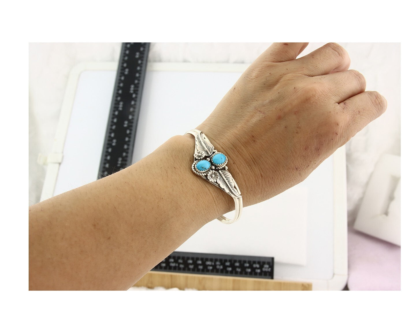 Vintage Navajo Bracelet 925 Silver Blue Turquoise Handmade Signed SN