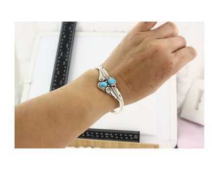 Vintage Navajo Bracelet 925 Silver Blue Turquoise Handmade Signed SN