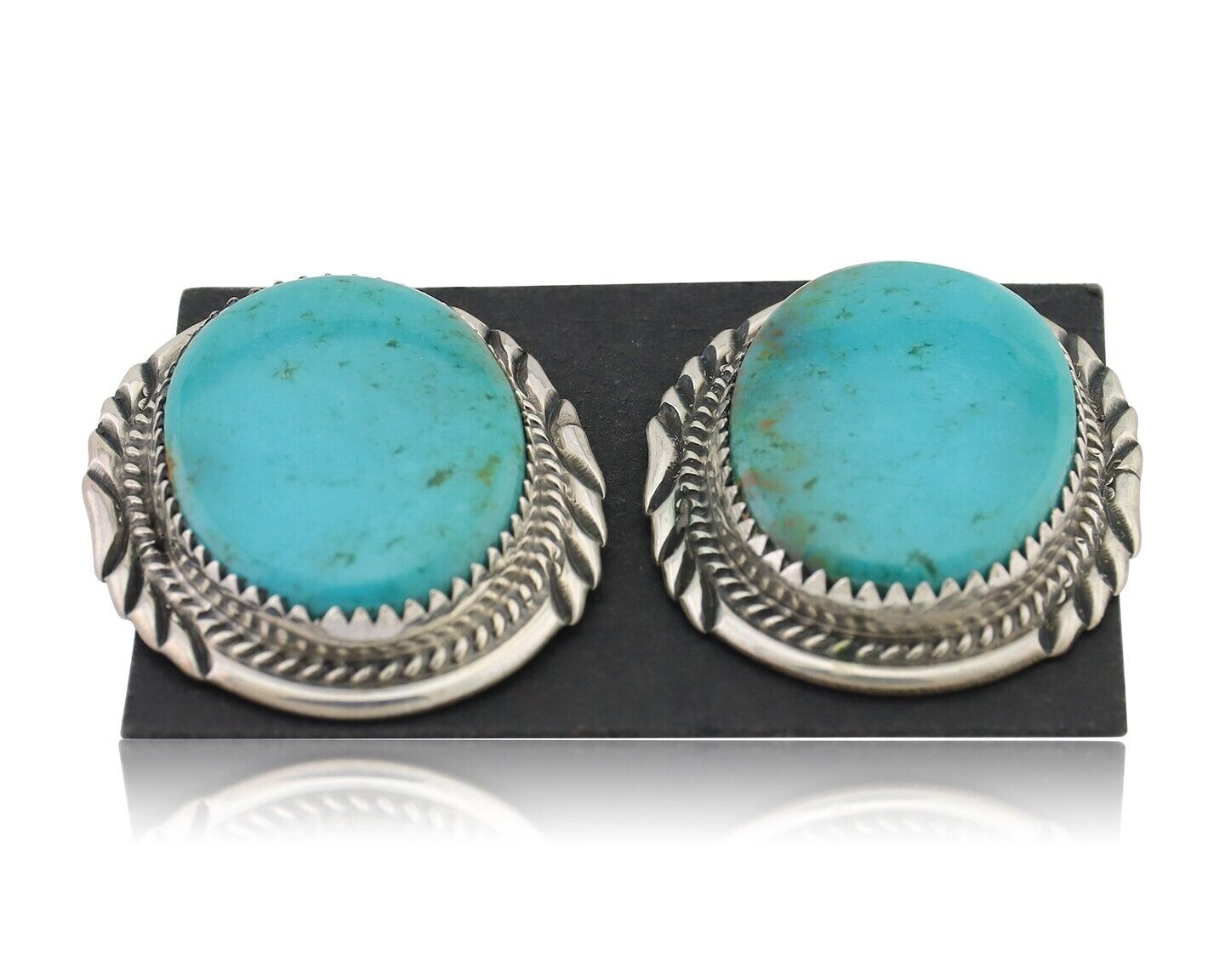 Navajo Dangle Earrings 925 Silver Kingman Turquoise Artist Signed Begay C.80's