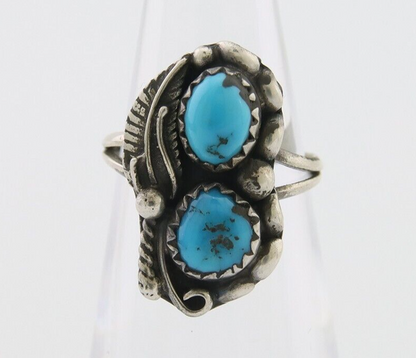 Navajo Ring 925 Silver Natural Blue Turquoise Artist Signed SC C.80's Size 4.0