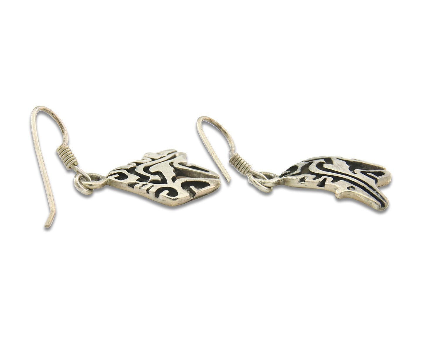 Navajo Earrings Sterling Silver Dangle Spirit Bear Authentic Signed Ervin Hoskie