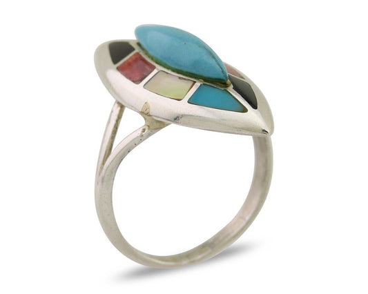 Navajo Ring 925 Silver Turquoise Shell Onyx Spiney Oyster Native Artist C80's