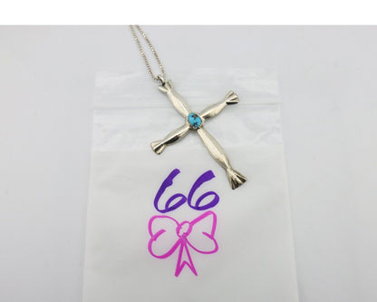 Zuni Cross Pendant 925 Silver SB Turquoise Artist Signed LL C.80's