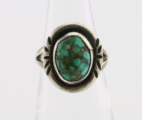 Navajo Ring 925 Silver Spiderweb Turquoise Native American Artist C.80's