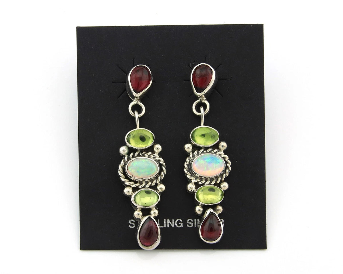Navajo Earrings Sterling Silver Gemstone Vintage Signed NAKAI