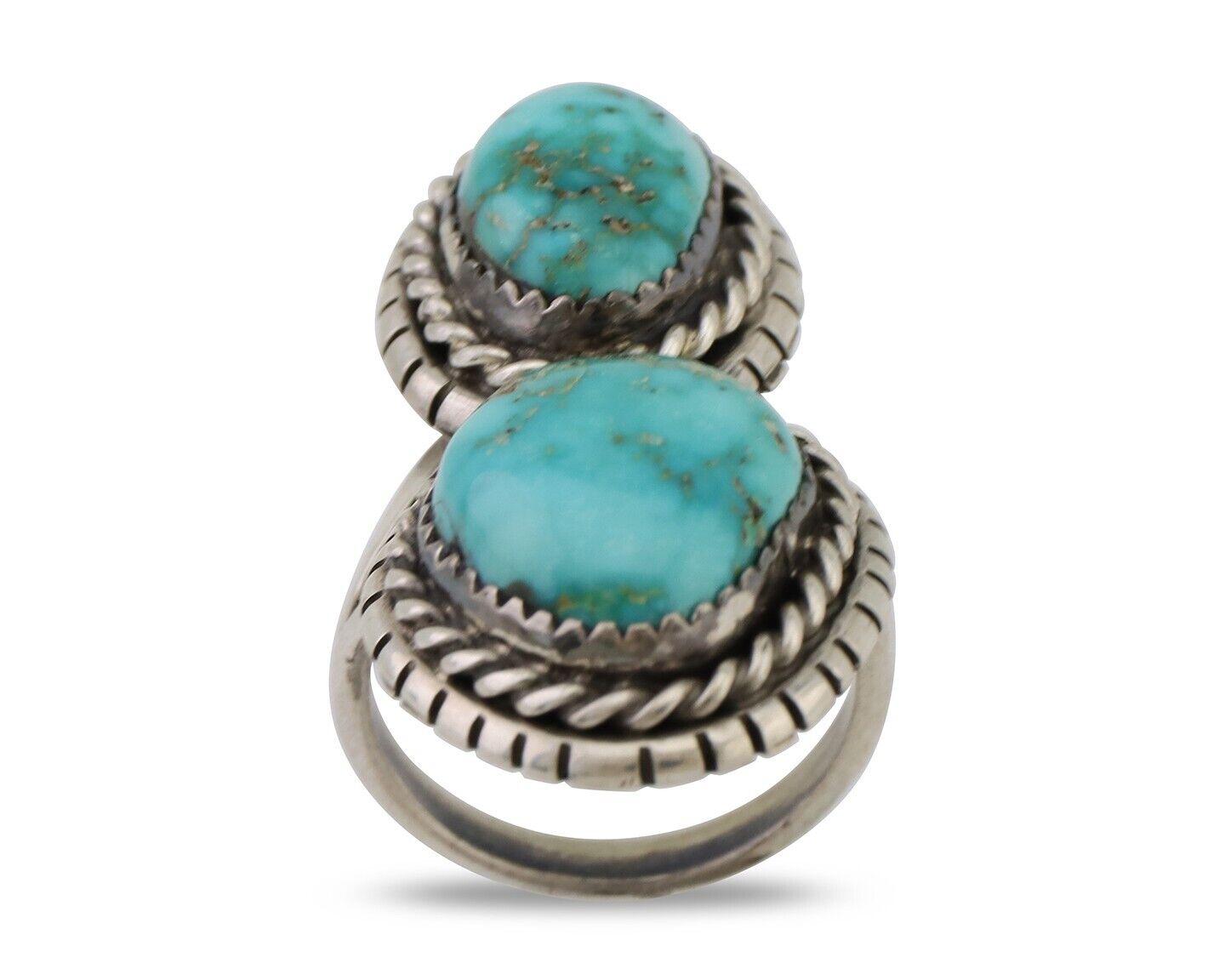 Navajo Ring 925 Silver Natural Spiderweb Turquoise Signed Tom Willeto C.80's