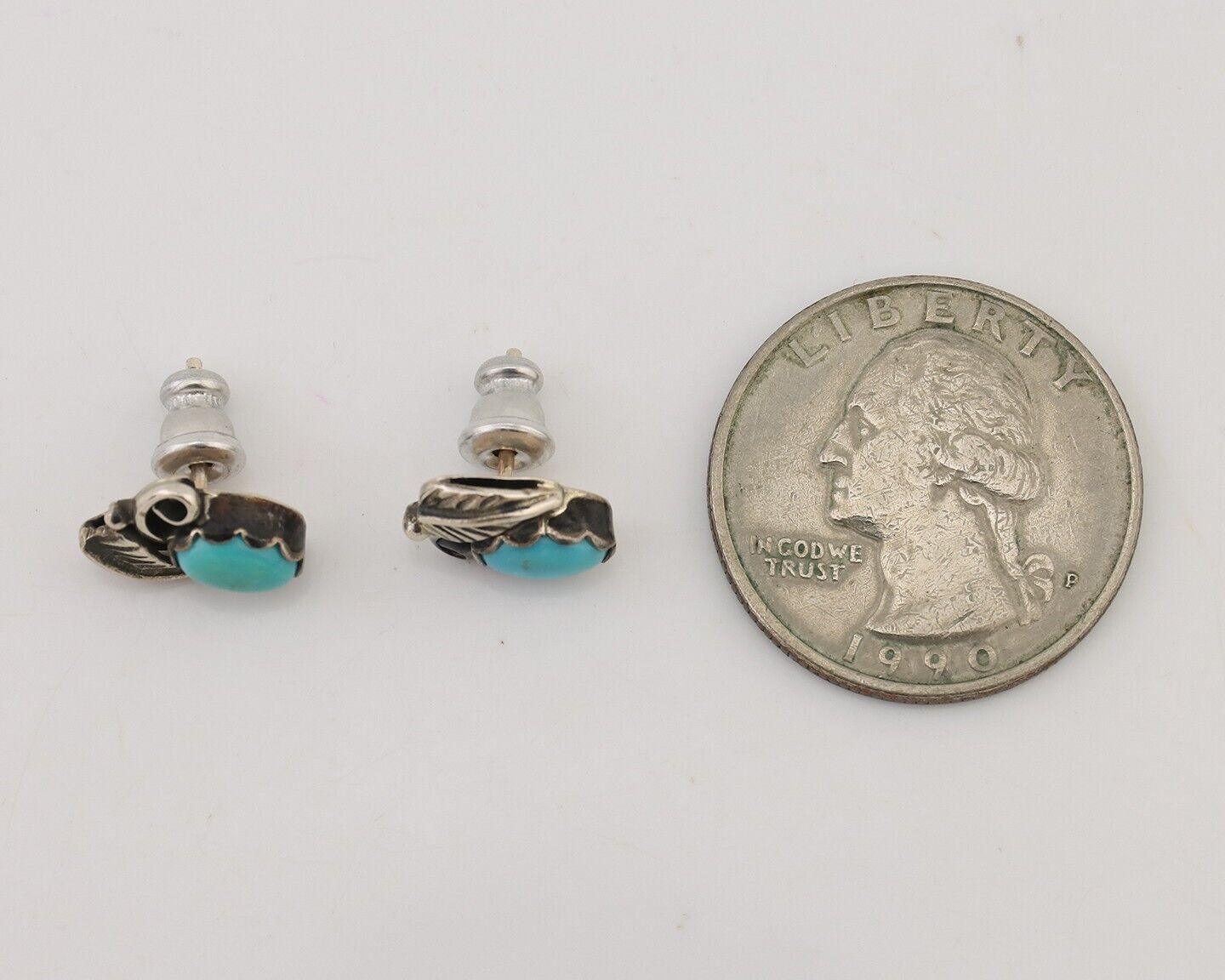 Navajo Handmade Earrings 925 Silver Natural Turquoise Native Artist C.80's