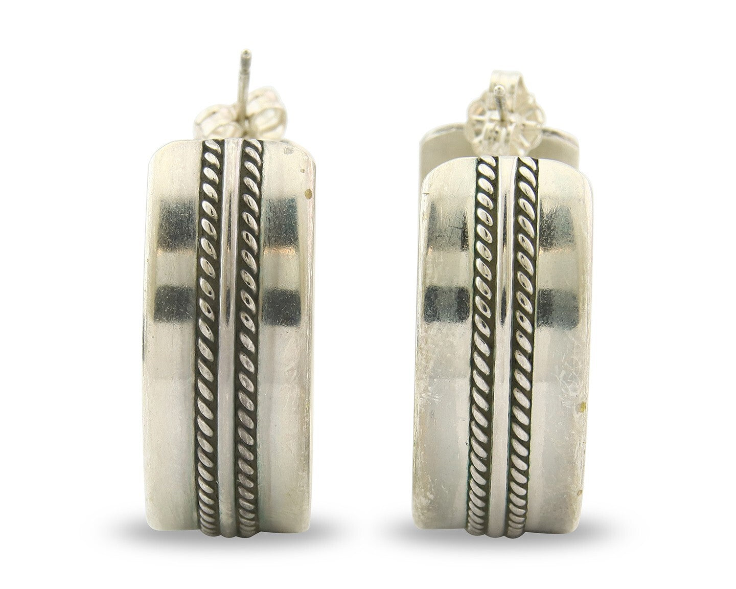 Navajo Hoop Earrings Sterling Silver Vintage Authentic Signed Ron Yazzie