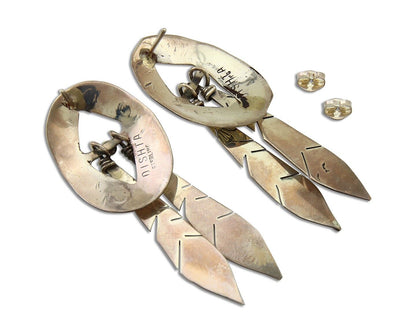Navajo Feather Earrings 925 Silver Dangle Artist Signed DISHTA C.80's