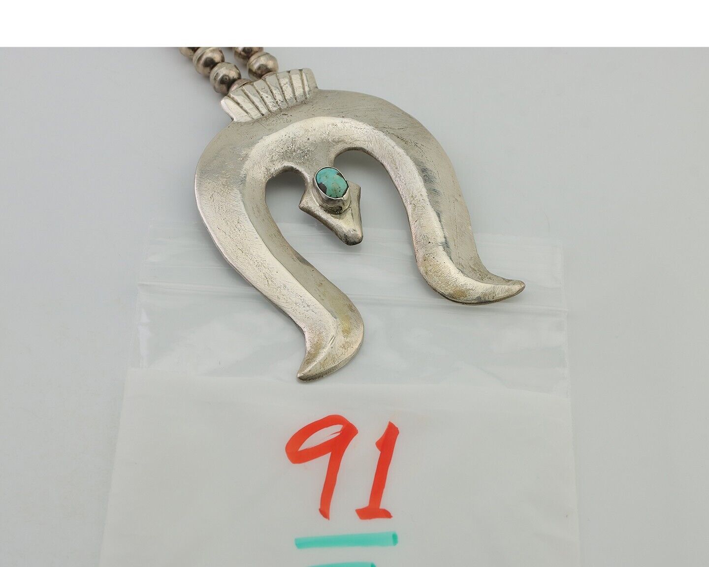 Navajo Sand Cast Necklace 925 Silver Turquoise Native American Artist C.80's