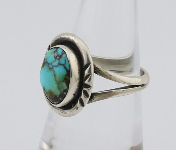 Navajo Ring 925 Silver Kingman Turquoise Native American Artist C.80's