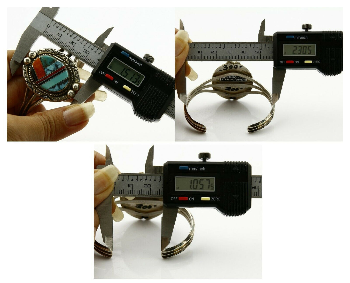 Navajo Gemstone Inlay Handmade .925 Silver Stamped Cuff