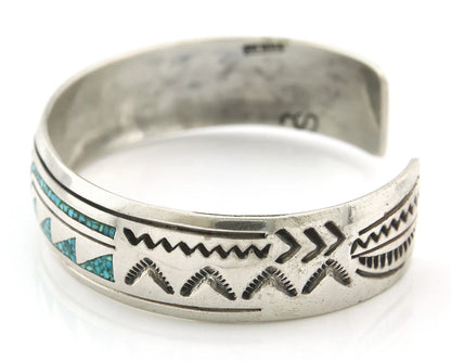 Navajo Cuff Bracelet Sterling Silver Authentic Turquoise Signed Stanley Bain