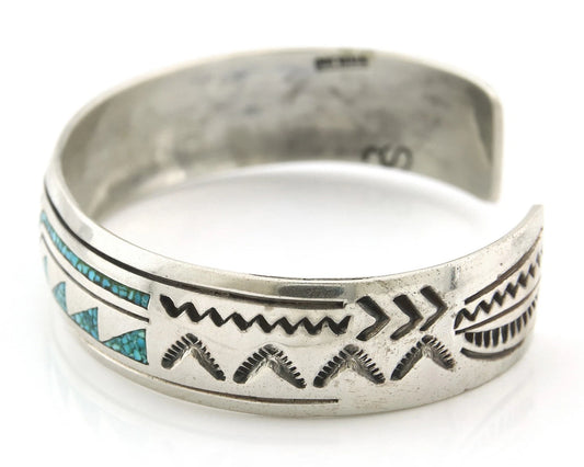 Navajo Cuff Bracelet Sterling Silver Authentic Turquoise Signed Stanley Bain