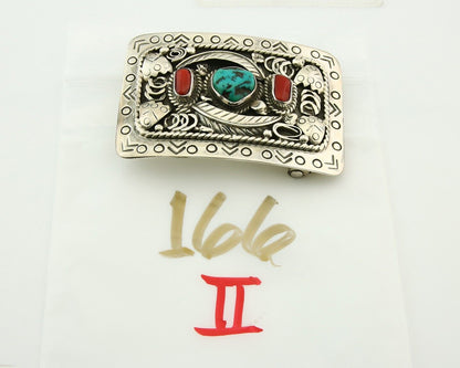 Navajo Belt Buckle 925 Sterling Silver Signed Teepee on Hill 1.9 x 2.9 in C.80's