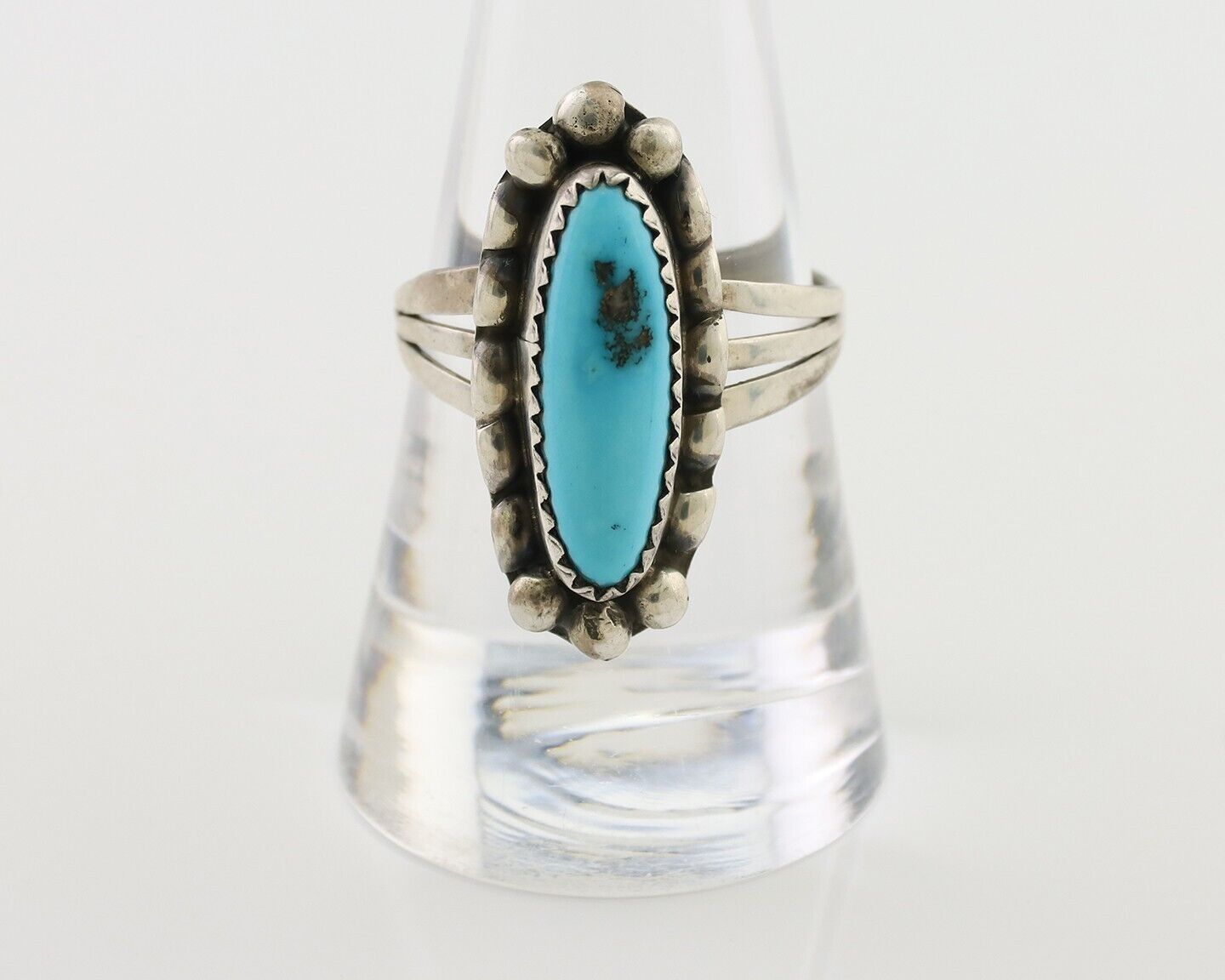 Navajo Ring 925 Silver Kingman Turquoise Artist Signed SC Size 8.75 C.80's