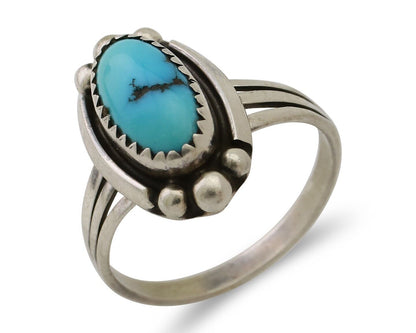 Navajo Ring 925 Silver Sleeping Beauty Turquoise Artist Signed SC C.80's