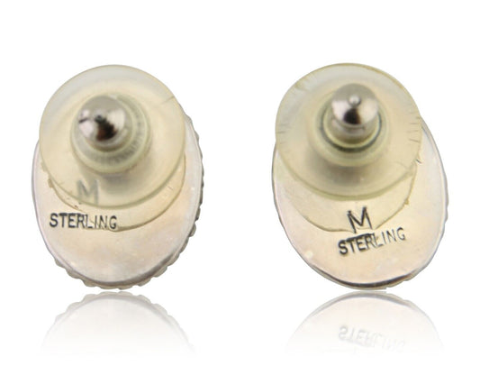 Navajo Stud Earrings 925 Silver Natural Turquoise Native Artist Signed M C.80's