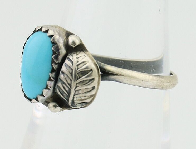 Navajo Ring 925 Silver Sleeping Beauty Turquoise Native American Artist C.80's