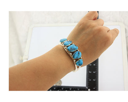 Navajo Bracelet Sterling Silver Nevada Turquoise Artist Signed W