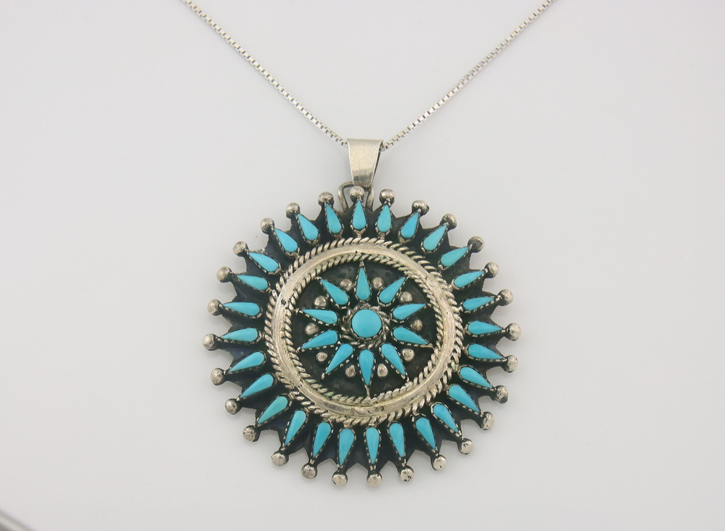 Navajo Sterling Silver Necklace Turquosie Authentic Vintage Signed Ben Yazzie