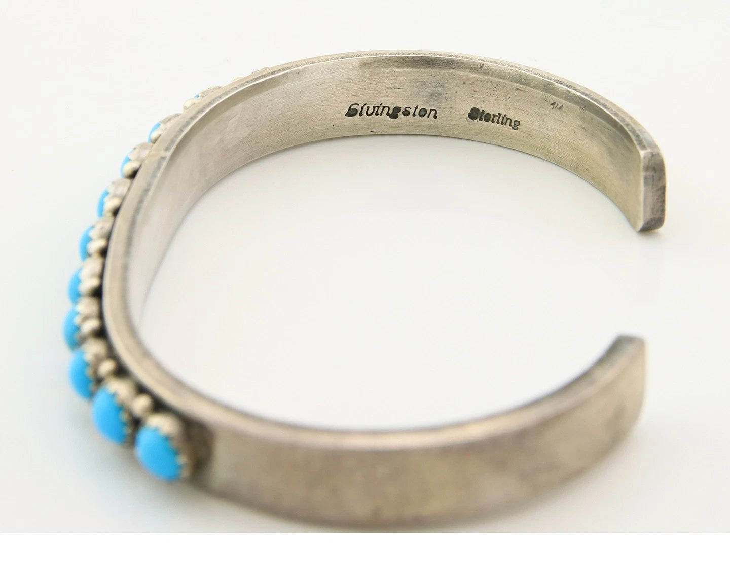Navajo Cuff Bracelet Sterling Silver Authentic Turquoise Signed Livingston