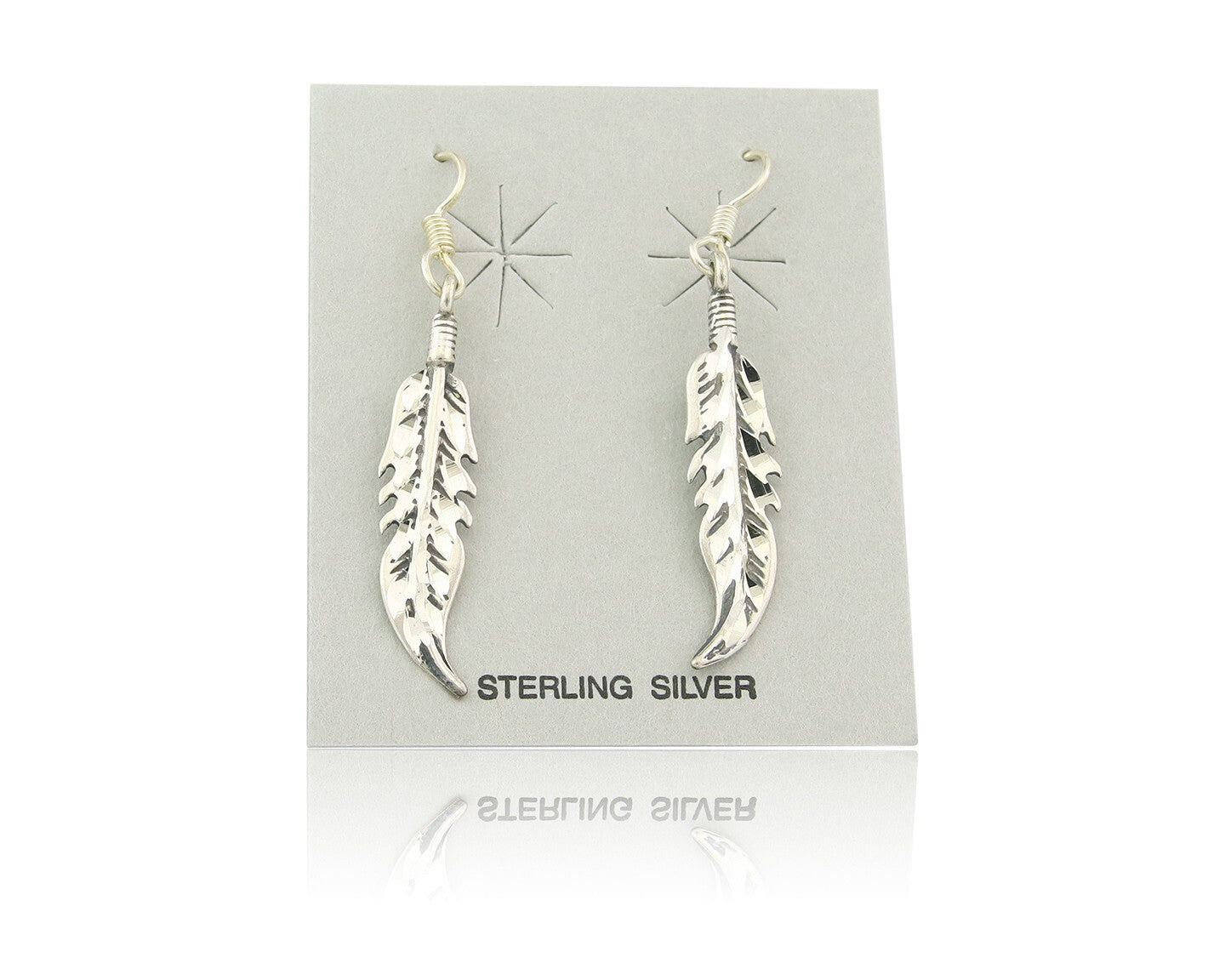 Navajo Feather Earrings Sterling Silver Dangle Vintage Authentic Signed Masha