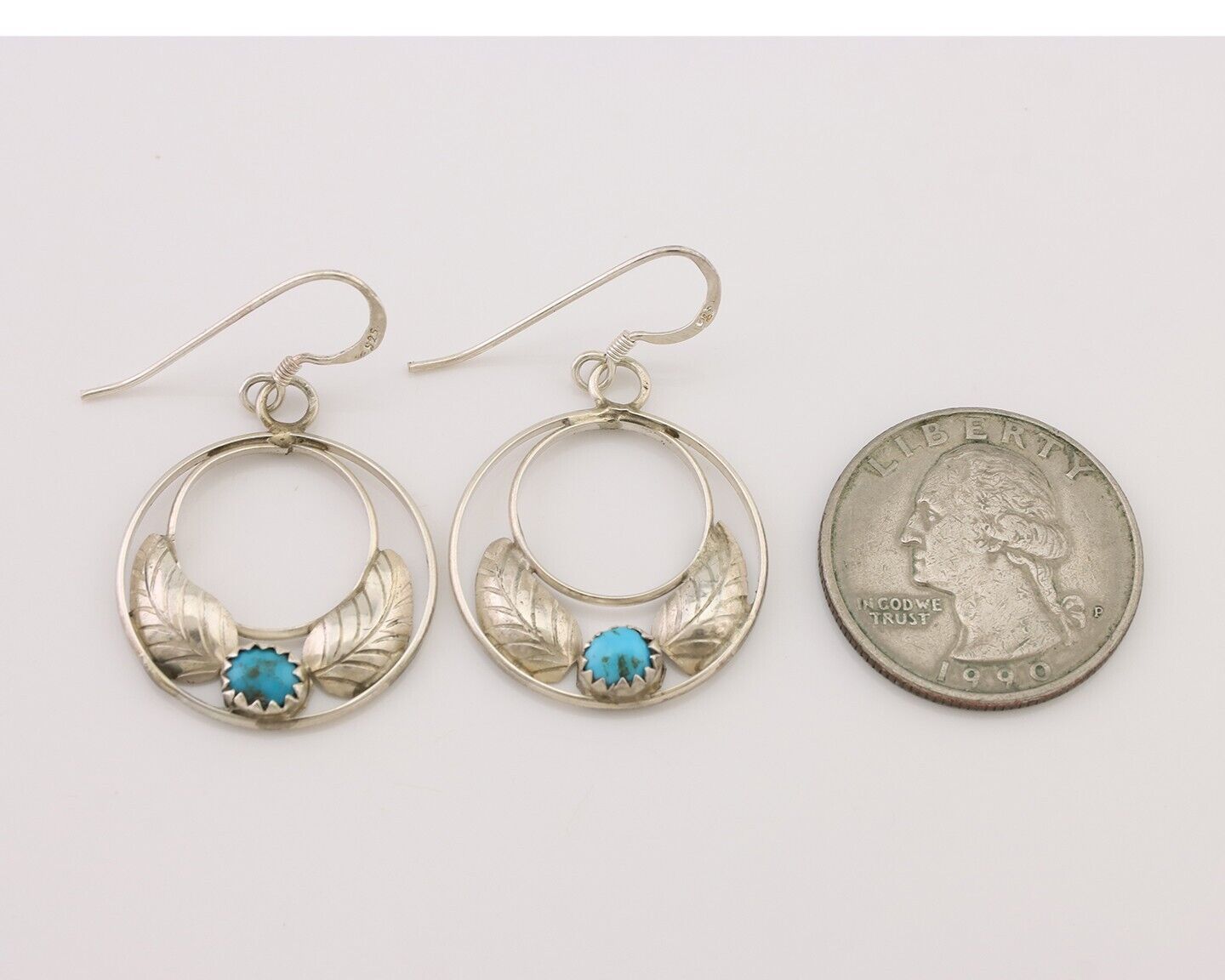 Navajo Handmade Dangle Earrings 925 Silver Blue Turquoise Native Artist C.80s