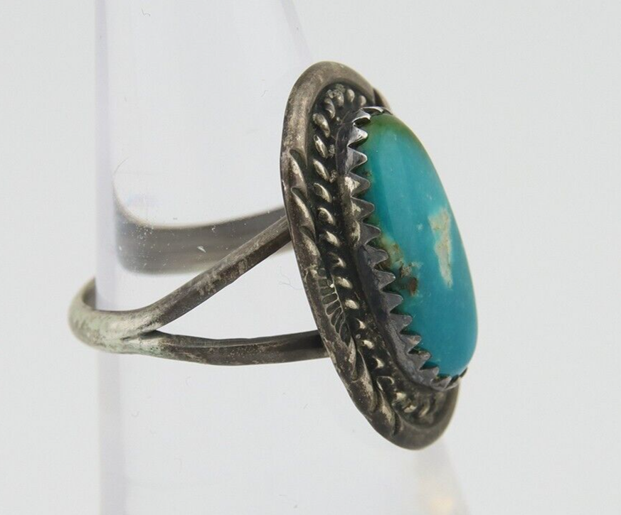 Navajo Handmade Ring 925 Silver Natural Turquoise Native Artist C.80's