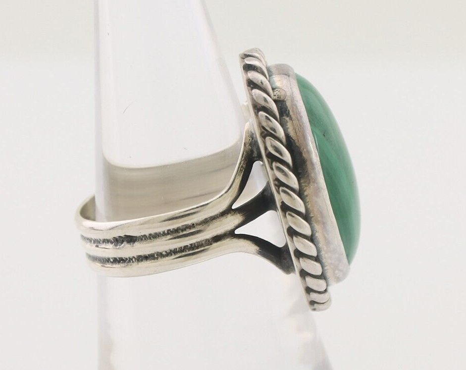 Navajo Ring 925 Silver Natural Malachite Native American Artist Size 7.25 C.80's